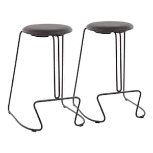 Finn 26 in. Grey Counter Stool with Grey Faux Leather Upholstery (Set of 2)