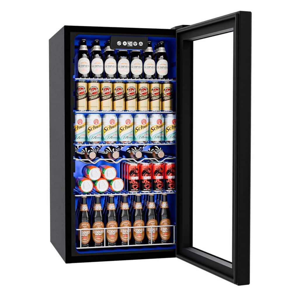 17.72 in. Single Zone 150-Cans Freestanding/Countertop Beverage and Wine Cooler in Black, Dual-layer Door price history on PriceWatchPro
