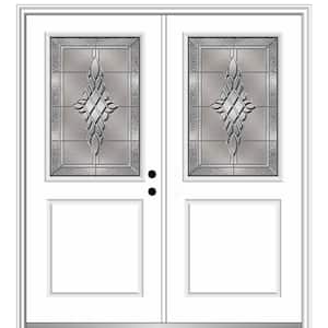64 in. x 80 in. Grace Left-Hand Inswing 1/2-Lite Decorative Primed Fiberglass Prehung Front Door on 4-9/16 in. Frame
