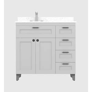 36 in. W x 21 in. D x 35 in. H Metal Bathroom Vanity in Gray with White Engineered Marble Vanity Top with White Bowl
