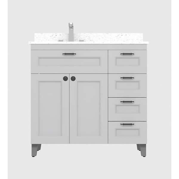 Winette 36 in. W x 21 in. D x 35 in. H Metal Bathroom Vanity in Gray with White Engineered Marble Vanity Top with White Bowl