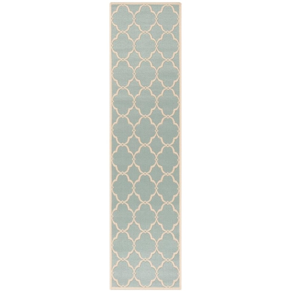 SAFAVIEH Beach House Aqua/Cream 2 ft. x 8 ft. Geometric Indoor/Outdoor Patio  Runner Rug