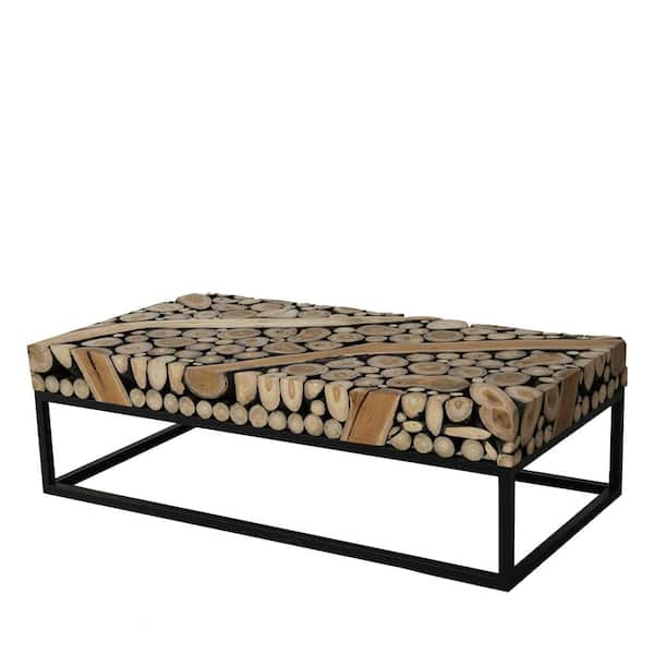 Padma's Plantation Safari 25.5 in. Natural/Black Standard Rectangular Teak Branch Coffee Table
