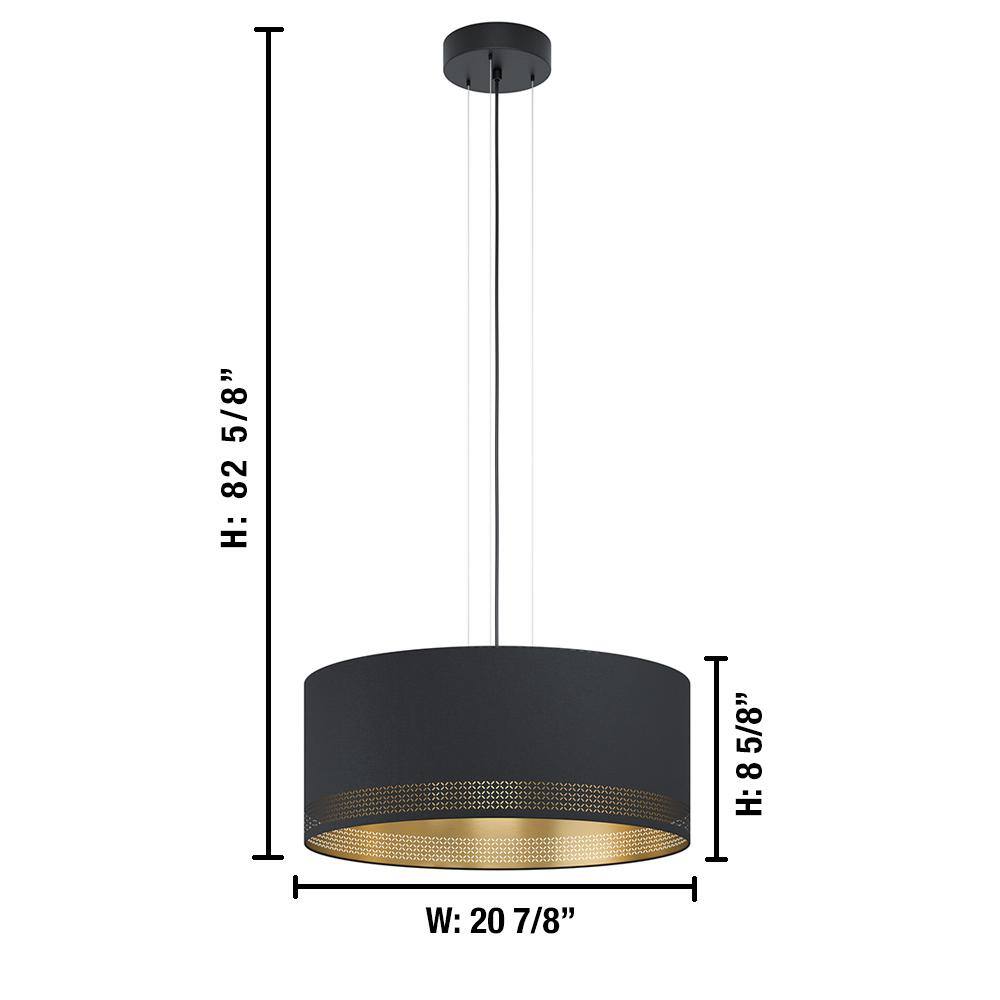 Esteperra 20'' Black Drum Pendant with Gold Lining & Adjustable Cord