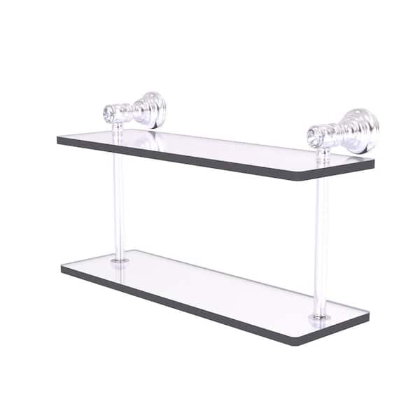 Allied Brass Carolina Crystal 16 in. W x 9.2 in. H x 5.6 in. D Brass Rectangular 2-Tiered Glass Shelf in Satin Chrome