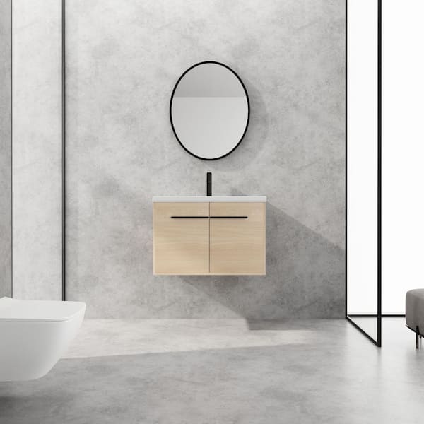 UPIKER Elegant 29.53in. W x 18.11 in. D x 20.47 in. H Single Sink Original oak Floating Bath Vanity with White Resin Top