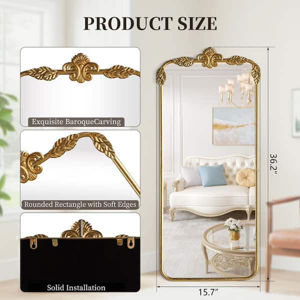 16 in. W x 36 in. H Rectangular Baroque Antique Gold Framed Accent Decorative Wall Mirror