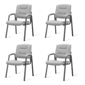 Gray Office Guest Chair Set of 4 Leather Executive Waiting Room Chairs Lobby Reception Chairs with Padded Arm Rest