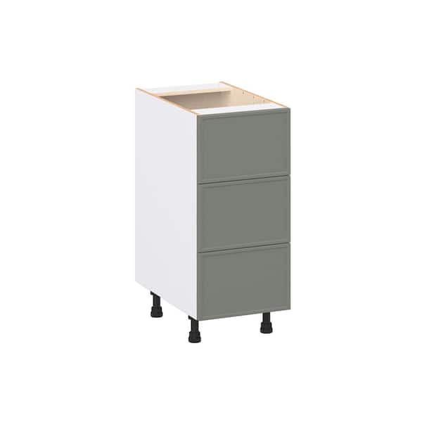 J COLLECTION Fairview 15 in. W x 24 in. D x 34.5 in. H Assembled Slim Shaker Drawer Base Kitchen Cabinet in Moss Green with 3-Drawers
