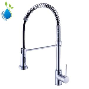 Queen Single-Handle Pre-Rinse Spring Pull Down Sprayer Kitchen Faucet with Supply Hose in Brushed Nickel