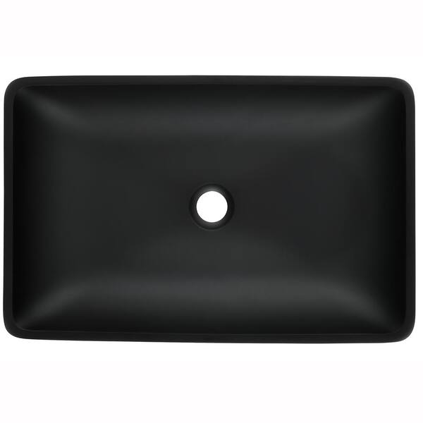 tunuo Glass Rectangular Vessel Bathroom Sink in Black Set with