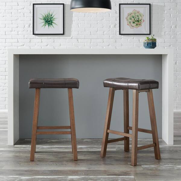 StyleWell Backless Saddle Seat Faux Leather Upholstered Bar Stool in Dark Brown (Set of 2)