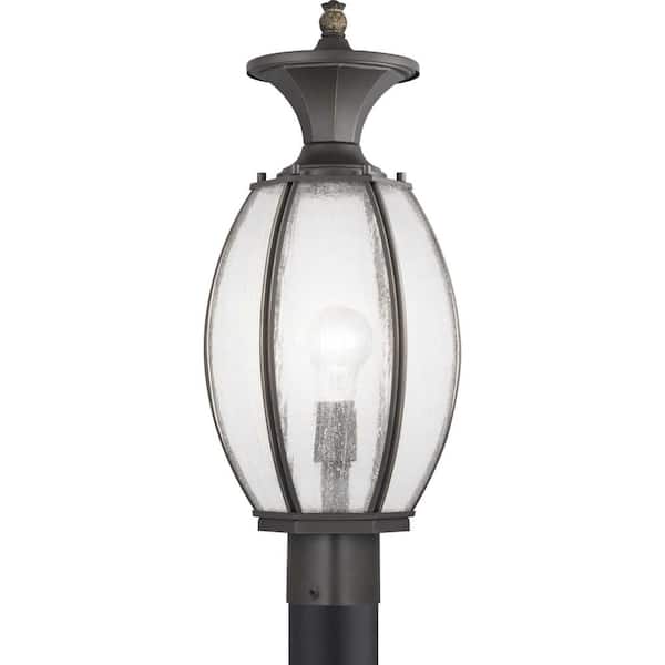 Progress Lighting River Place Collection 1-Light Antique Bronze Clear Seeded Glass New Traditional Outdoor Post Lantern Light