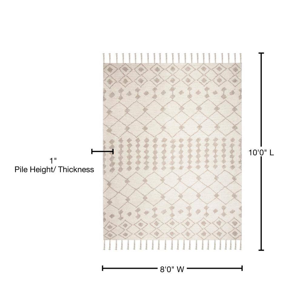 Ivory and Beige 8' x 10' Hand-Tufted Wool Shag Rug