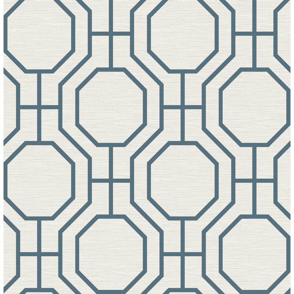 Blue Geometric Trellis Non-Pasted Grasscloth Wallpaper