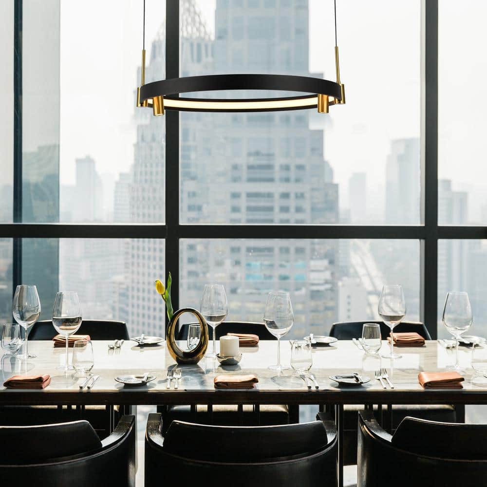 Tania 23" Black and Brass LED Ring Chandelier
