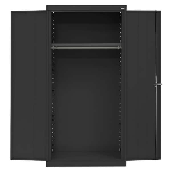 36 in. W x 72 in. H x 24 in. D 24-Gauge 2-Shelf Steel Freestanding Wardrobe Storage Cabinet in Black