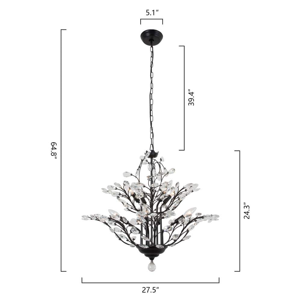 Chicago 8-Light Black Metal Chandelier with Crystal Accents
