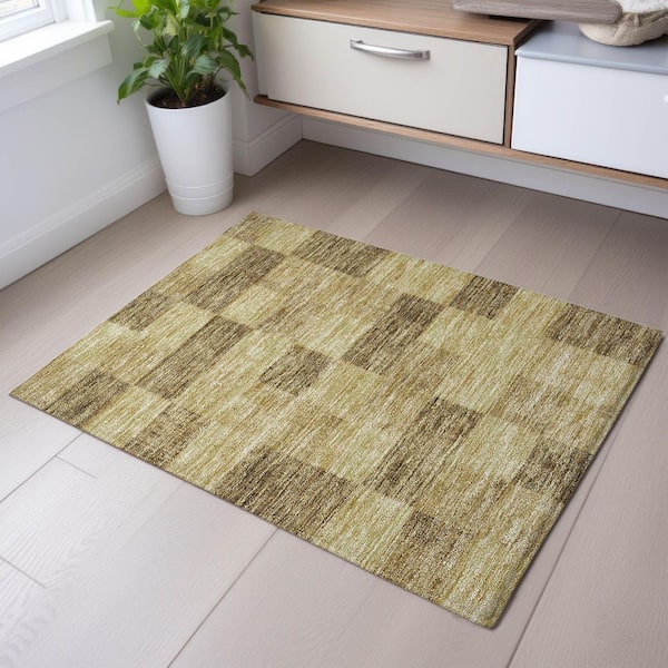 Mayfield Premium Machine Washable Abstract AMF1139 Gold 2 ft. x 3 ft. Area Rug