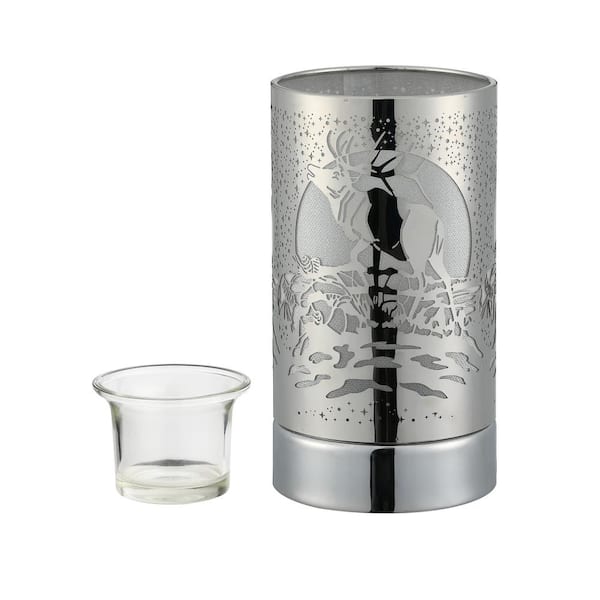 PETERSON ARTWARES 7" Touch lamp/Oil burner/Wax warmer- Silver Elk
