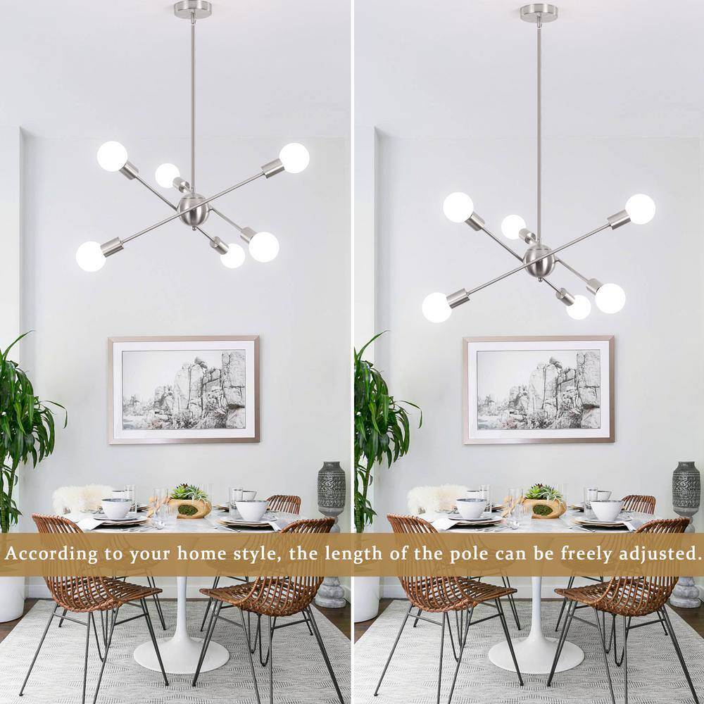 Nickel 6-Light Linear Sputnik Chandelier with Adjustable Height