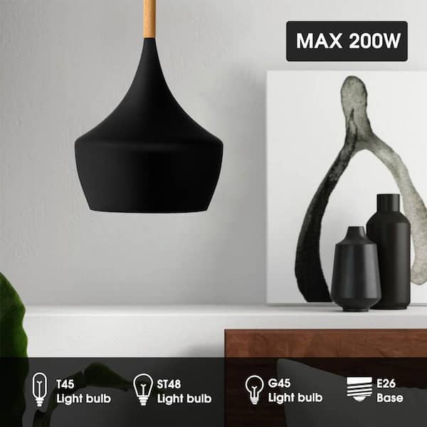 YANSUN 1-Light Industrial Farmhouse Matte Black Hanging Kitchen Island Pendant Light with Metal Dome Shade