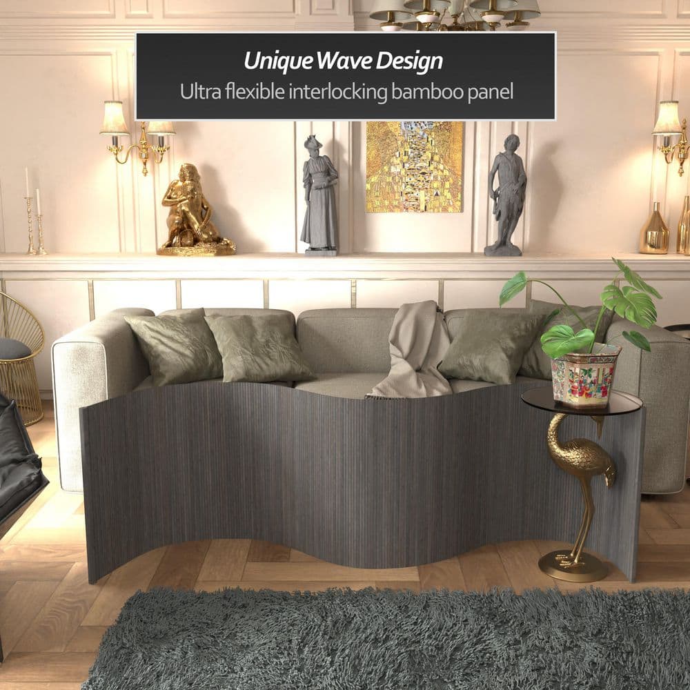 Gray Bamboo Wave Design Room Divider, 24" H x 98" W
