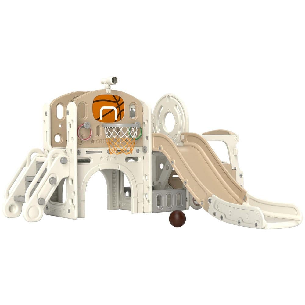 9-in-1 HDPE Indoor and Outdoor Car Themed Baby Slide Playset with Basketbal