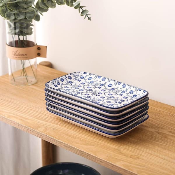Wudkey Vintage Blue Ceramic 9.5 in. Rectangular Plates for