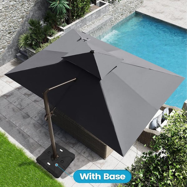Crestlive Products 13 ft. x 10 ft. Double Top Outdoor Cantilever Patio Umbrella in Dark Gray with 260 lbs. Base Stand