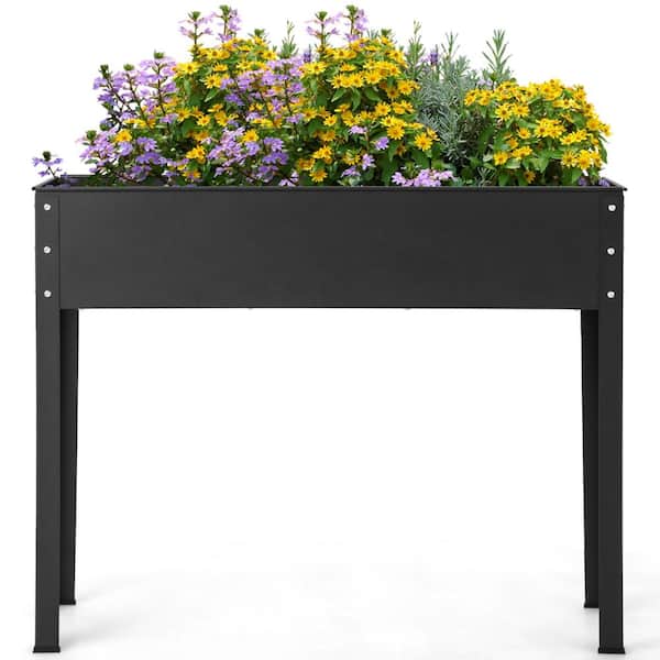 HONEY JOY Metal Outdoor Indoor Raised Garden Bed, Elevated Planter Box with Legs Drainage Hole Plant Container for Flower Herb