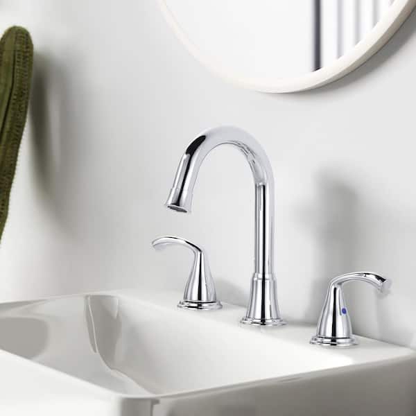 8 in. Widespread Double Handle Bathroom Faucet with Pop-up Drain Included in Chrome
