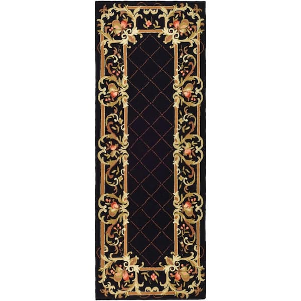 SAFAVIEH Chelsea Black 3 ft. x 6 ft. Solid Border Diamonds Runner Rug