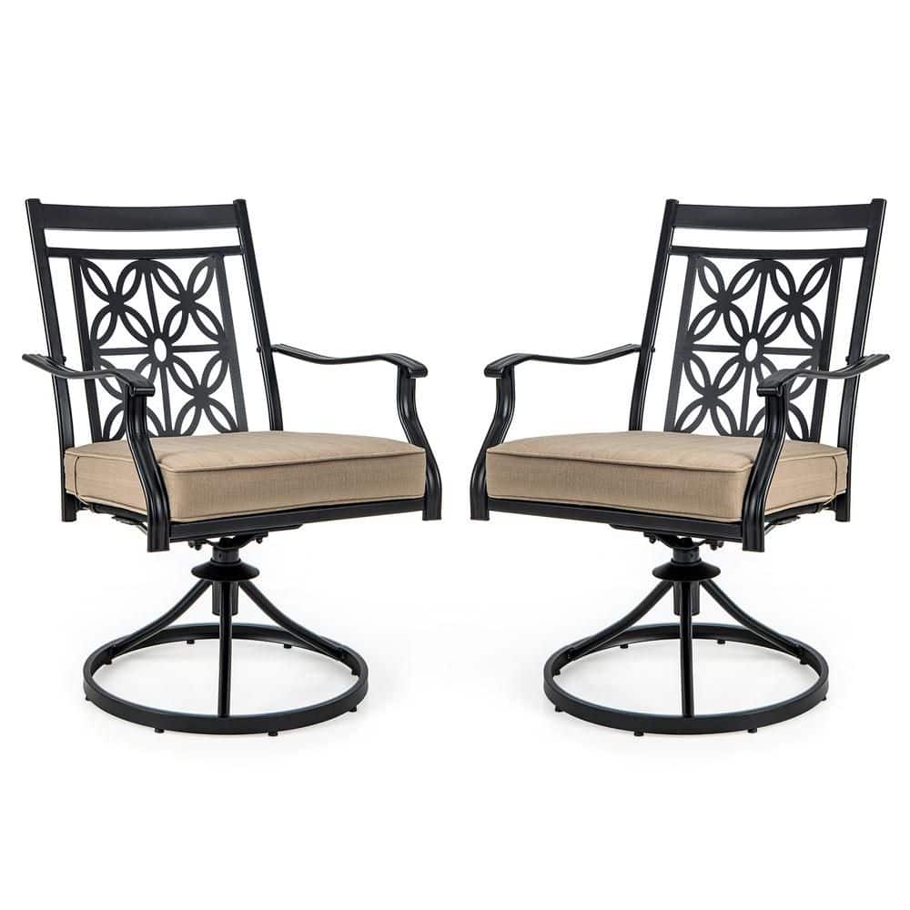2 Pieces Patio Swivel Chairs with Blossom Pattern Backrest and Cushions-Black price history on PriceWatchPro