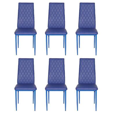 Blue Retro Leather Dining Chair Accent Chair Arm Chair With Metal Leg(Set of 6)
