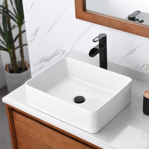 LUXIER Rectangular 19 in. Bathroom Ceramic Vessel Sink Art Basin in White