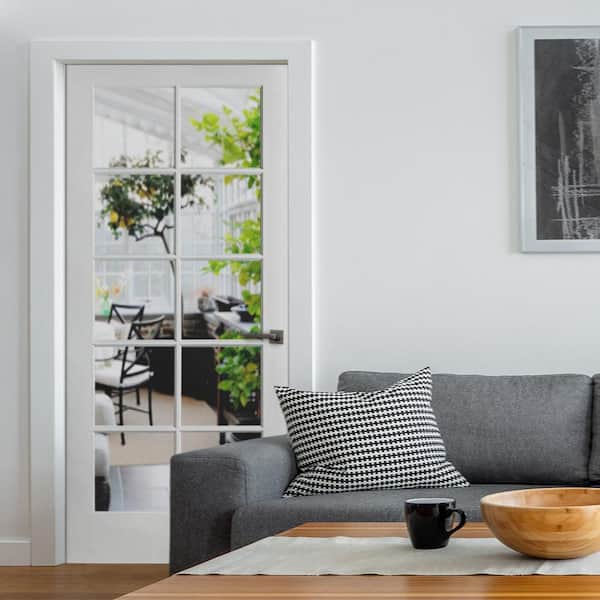36 in. x 80 in. Shaker MDF Primed Wood Low-E Glass Left-Hand 10-Lite Clear Composite Single Prehung Interior Door