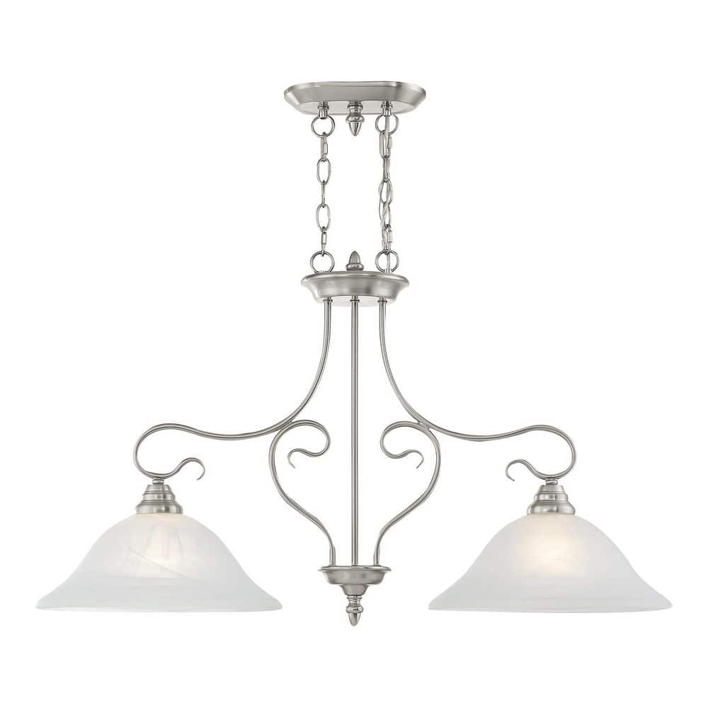 Elegant Brushed Nickel Island Light with White Alabaster Glass