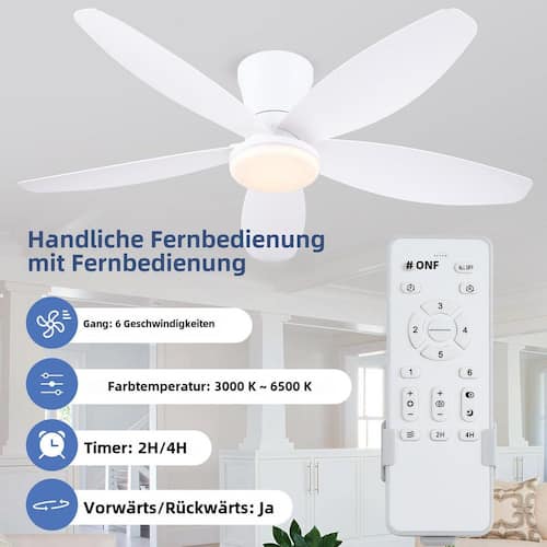32 in. Indoor/Outdoor Flush Mount White Ceiling Fan with Dimmable 3-Color LED Light and Remote/APP Control Kviflon Ceiling Fans With Lights