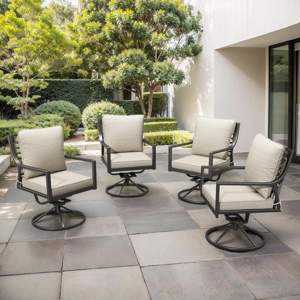 Komodo Swivel and Rocking Black Metal Frame and Gray Wicker Outdoor Dining Chairs with Olefin Beige Cushions (4-Pack) price history on PriceWatchPro