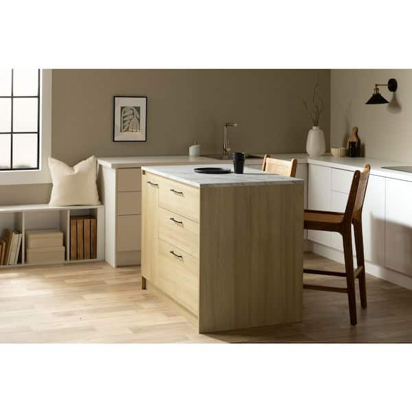Myro Faux White Marble and Blonde Oak 46.75 in. Kitchen Island