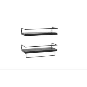 Smt 5.7 in. D x 15.7 in. W x 2.3 in. H Black Pine Wall-Mounted-Shelf with Black Metal Frame and Towel Rail (2-Piece Set)