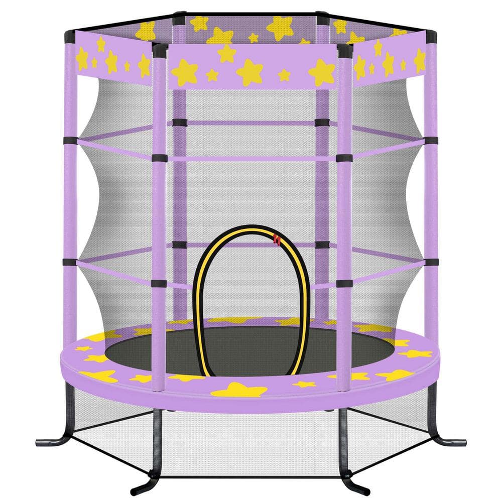 4.5 ft. 100 lbs. Weight Capacity Outdoor Backyards Trampolines with Safety Enclosure Net in Purple