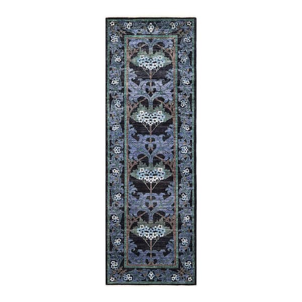Solo Rugs Arts and Crafts One-of-a-Kind Contemporary Black 2 ft. 7 in. x 8 ft. 1 in. Floral Area Rug