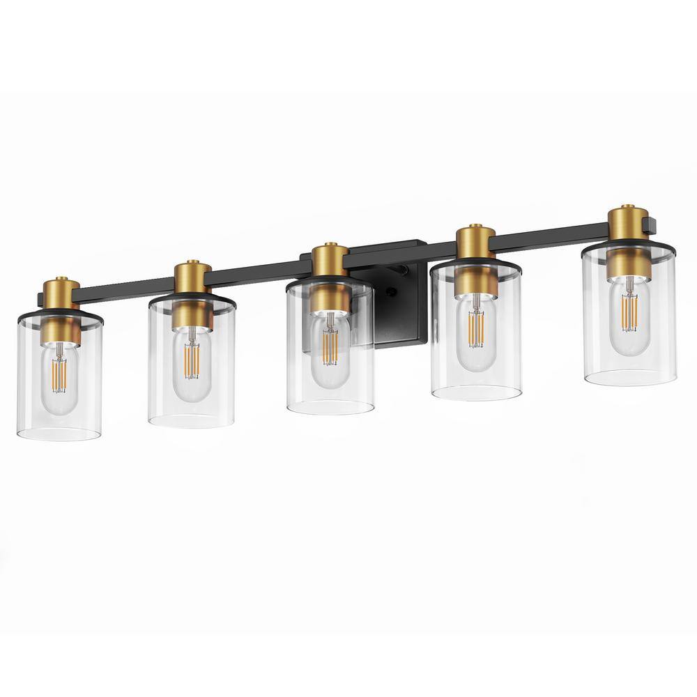 32 in. 5-Light Black and Gold Bathroom Vanity Light Fixture for Hallway with Clear Glass Shades, Elegant Wall Sconce price history on PriceWatchPro