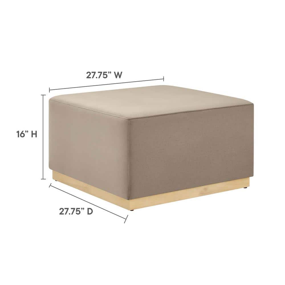 Tilden Taupe Velvet Upholstered Square Ottoman with Rubberwood Base