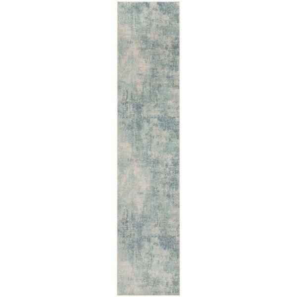 Astra Machine Washable Blue Ivory 2 ft. x 10 ft. Abstract Contemporary Runner Area Rug