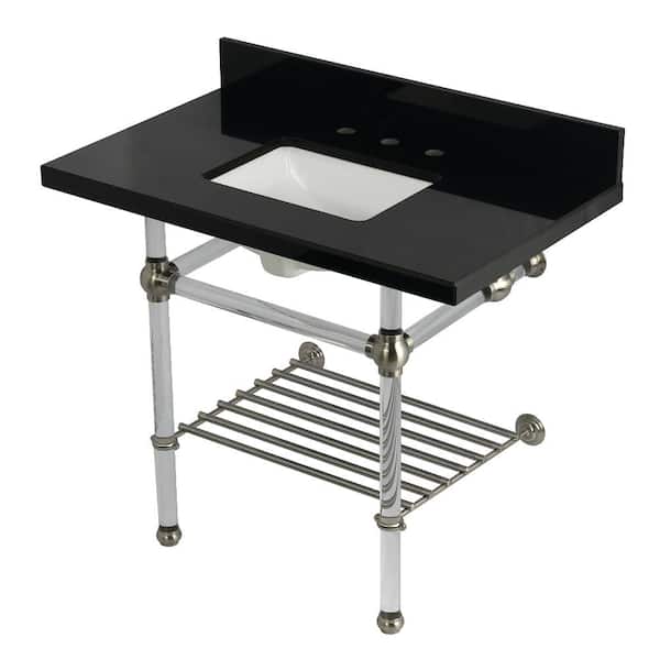 Kingston Brass Templeton 36 in. Granite Console Sink with Acrylic Legs in Black Granite Brushed Nickel