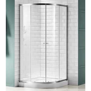 Mare 35 in. x 76 in. Framed Corner Sliding Shower Enclosure with TSUNAMI GUARD in Brushed Nickel