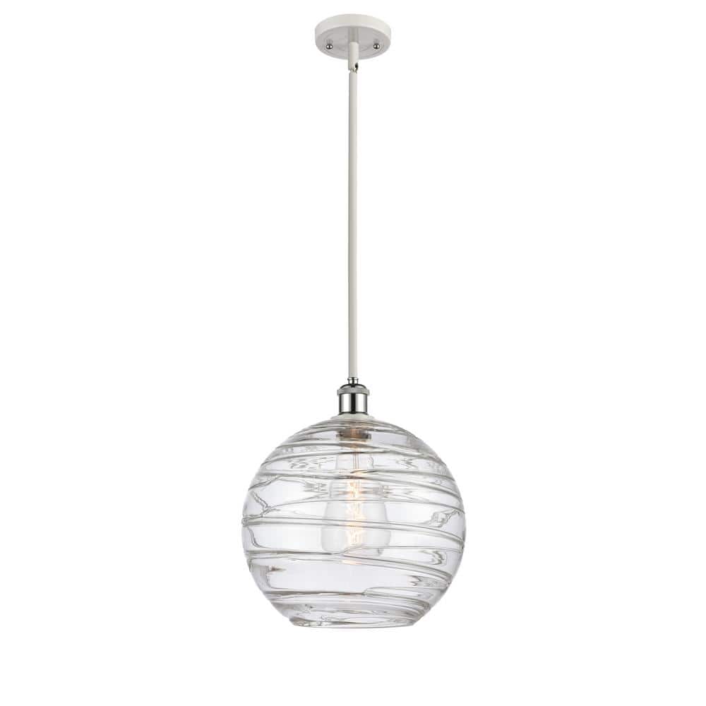 Innovations Athens Deco Swirl 1 Light White and Polished Chrome Globe Pendant Light with Clear Deco Swirl Glass Shade
